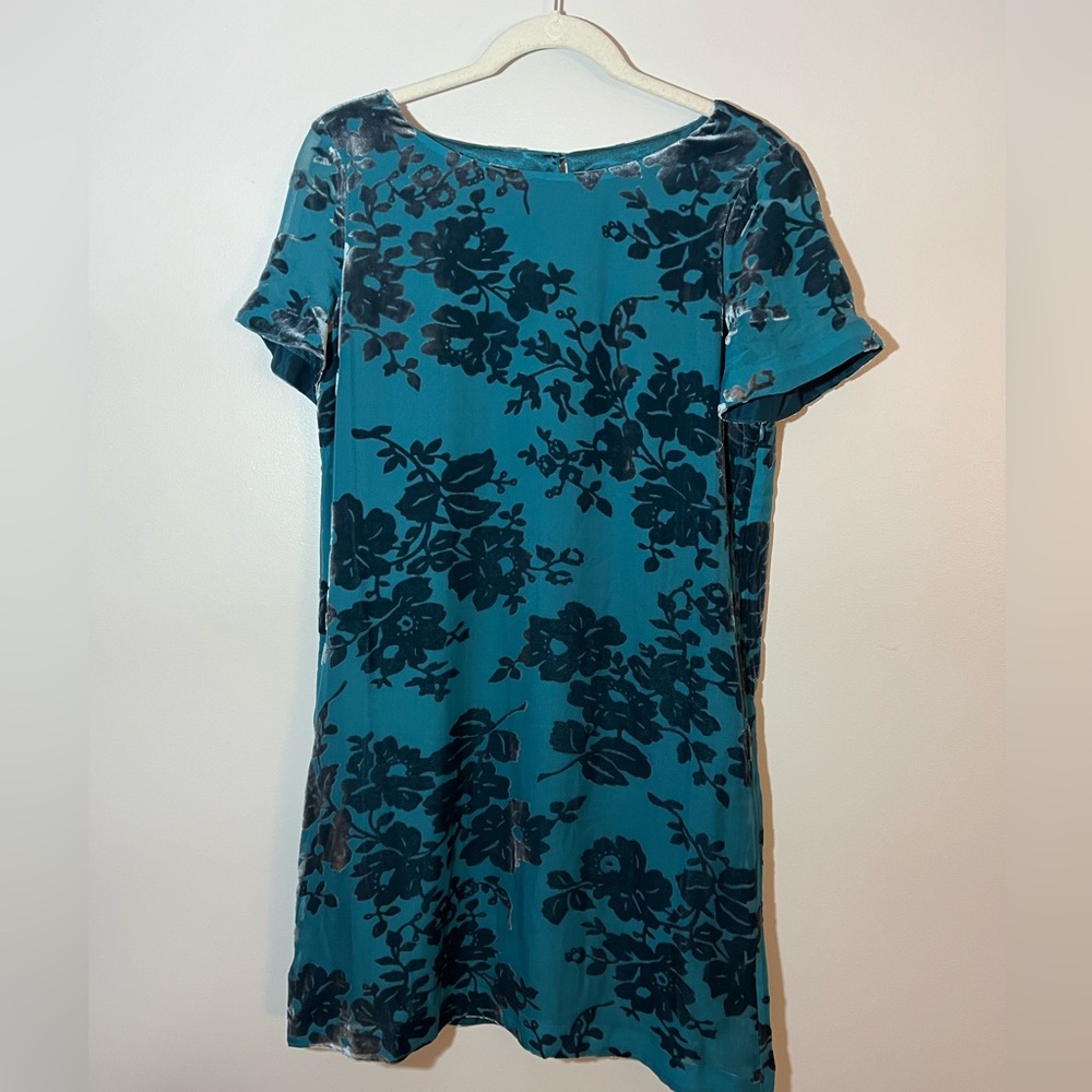 Sundance Teal Velvet Burnout Floral Shift Dress